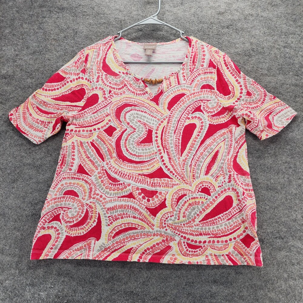 Chicos Shirt Womens 2 Short Sleeve Pink Paisley